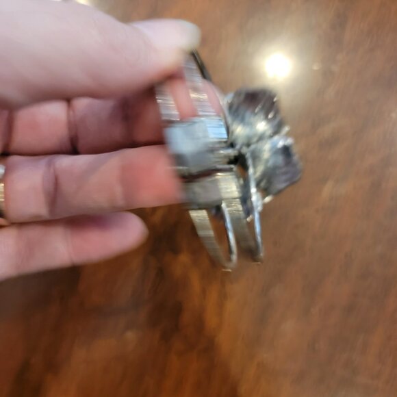 Chunky Antiqued Metal Large Flower Clamper Bangle Bracelet Wrist Corsage - Picture 7 of 10